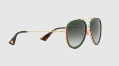 Gucci GG0062S 003 Aviator Sunglasses in Green/Red with Grey Lenses 100% UV