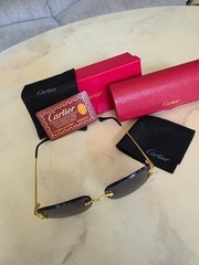 Cartier Big C Diamond Cut Dark Grey Frameless Lens Gold Frame