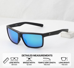 Costa Del Mar Fishing Sunglasses Matte Black Blue Mirror Polarized 580P