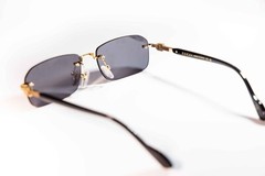 Gucci GG1221S 001 Gold-Black/Grey Rectangular Narrow Rimless Men’s Sunglasses
