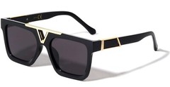 Sunglasses Men Designer Fashion Gold Metal Bar Dark Black Lens Retro Classic NEW