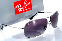 Ray Ban Polished Silver Pilot GRADIENT Grey To Blue Lens Sunglass RB 3267 003/8G