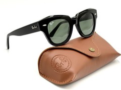 Ray-Ban RB2186 Black 901/31 49mm State Street Square Sunglasses Green Lenses