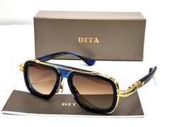 Dita LXN-EVO DT DTS403-WTI-GLD-57 Matte BlUE/ Gold Metal Sunglasses Yellow Lens.