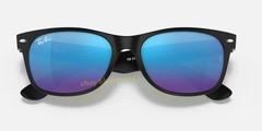 Ray-Ban RB2132 New Wayfarer Sunglasses Blue Flash Mirror Matte Black 55mm UV400