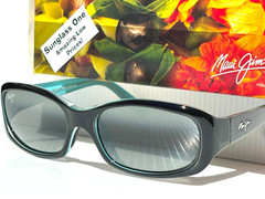 NEW Maui Jim PUNCHBOWL Black & Blue POLARIZED Neutral Grey GLASS Sunglass 219-03