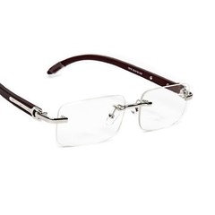 Clear Lens Men’s White Gold Silver Frame Wood Grain Rectangular Luxury Glasses