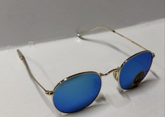 Sunglasses Ray-Ban RB3447 Blue Mirror lens Gold Frame Unisex