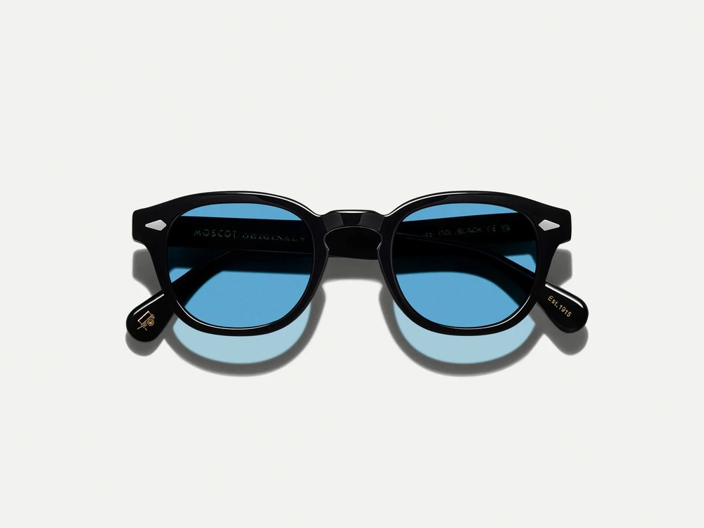 Moscot Lemtosh Black with Custom Made Tints Celebrity Blue Sunglasses 46mm