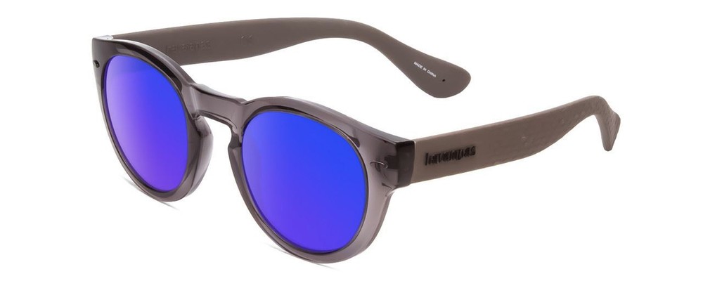 Havaianas TRANCOSO/M Round Sunglasses in Slate Grey/Blue Multi-Layer Mirror 49mm