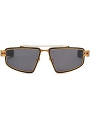 BALMAIN TITAN Gold Black Dark Grey BPS-139-A-59mm Sunglasses Large AUTHENTIC