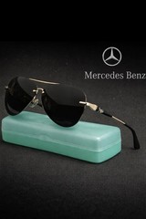 Polarized Mercedes Rimless Metal Aviator Sunglasses Gold Frame Smoke Lens MB22