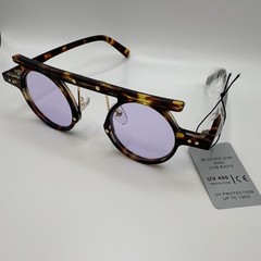Men’s Round Tortoiseshell Brown Plastic Sunglasses Purple Plastic Lenses UV400