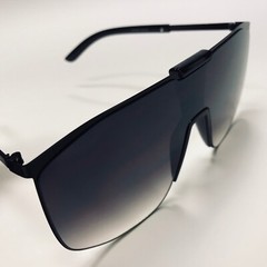 SUNGLASSES MEN DESIGNER RECTANGULAR STYLE GOLD FLAT BLACK LENS TOP BAR MODERN