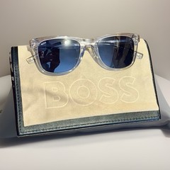 NEW Hugo BOSS Men’s 55mm Square Full Rim Sunglasses Blue/Grey Blue Tinted +Case