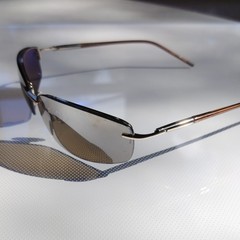 Men’s Rimless Rectangle Sunglasses Mirrored Brown Plastic Lens Silver Metal