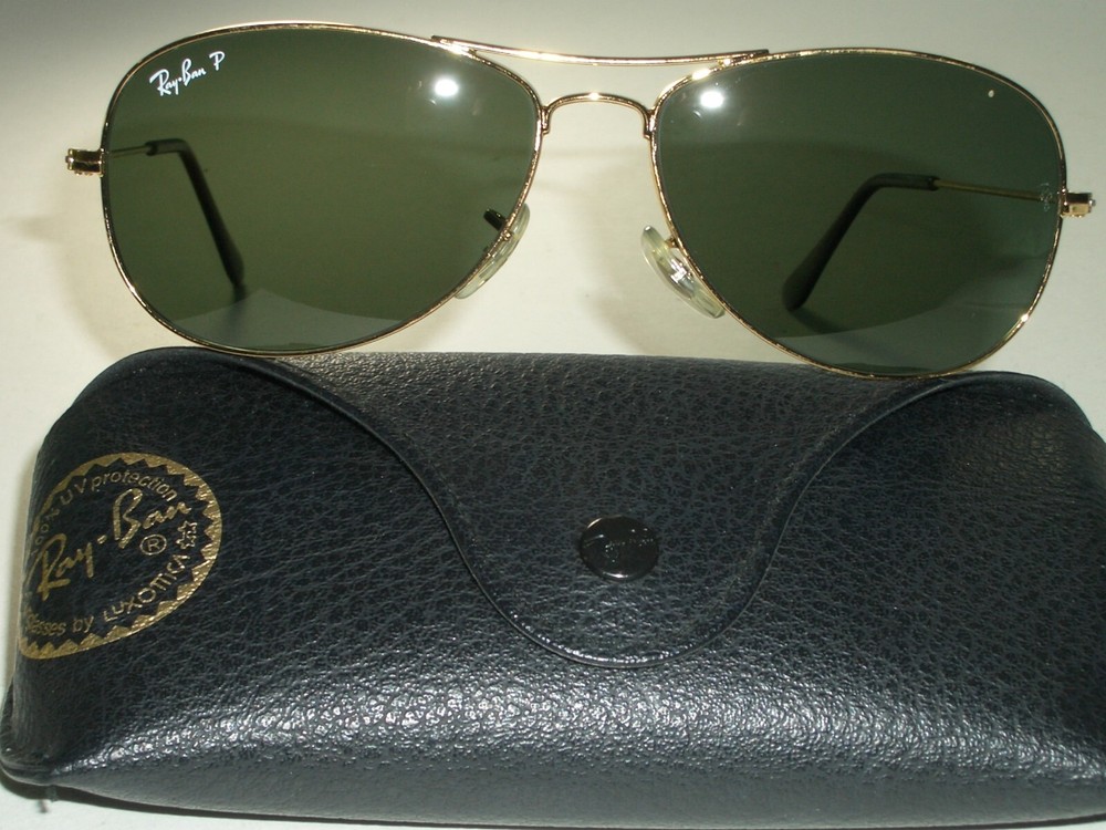 RAY BAN RB3362 59[]14 GOLD POLARIZED GLASS LENS COCKPIT AVIATOR SUNGLASSES MINT