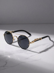 Vintage Round Steampunk Sunglasses Men Women Wood Grain Luxury Brand Fashion UV