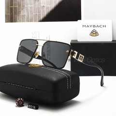 MAYBAC* Square Double Bridge Sunglasses Blue Silver Purple Gradient Classic Case