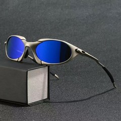 Oakley Romeo X-Metal sunglasses, silver frame, dark blue lenses