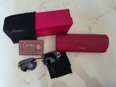 Cartier Big C Diamond Cut Dark Grey Frameless Lens Gold Frame