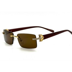 Rimless Sunglasses Wood Grain Frame Gold Accents Brown Lens Men Buffs Hip Hop