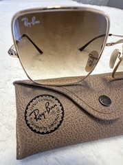 Ray-Ban Square 1971 Classic Sunglasses – Polished Gold Frame with Light Brown…