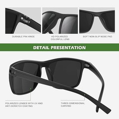 Fanshen Square Polarized Sunglasses Men Lightweight UV Protection Shades, 2 Pack