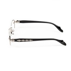Clear Lens Silver Frame Retro Cross Style Edge Cut Luxury Rimless Eye Glasses