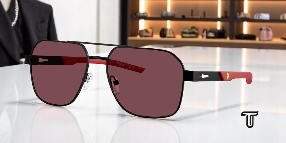 FERRARI SCUDERIA FZ5003 101 1E Mt Black Red Ferrari Excl 57 mm Men’s Sunglasses