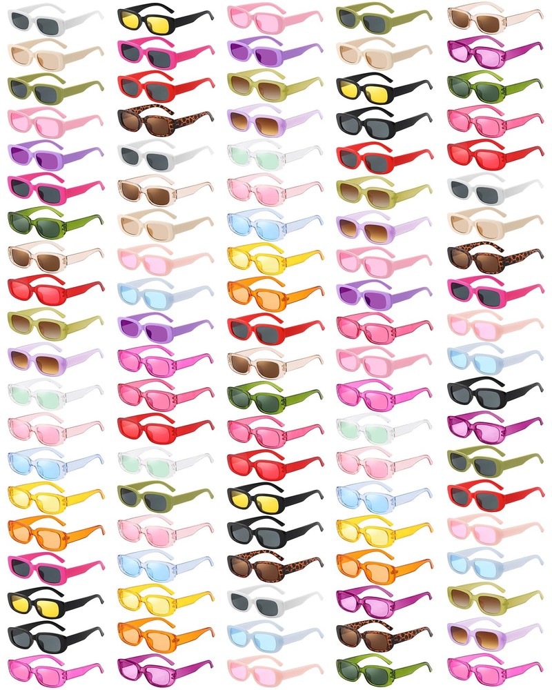 Wholesale 100 Pack Colorful Rectangle Sunglasses Bulk for Women Men Wedding P…
