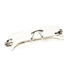 White Wood Grain Clear Lens Mens Silver Frame Rectangular Luxury Square Glasses