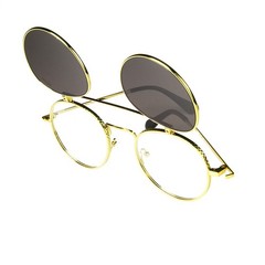 GLVSS Brand ‘Huncho’ Metal Round Flip-Up Sunglasses Gold Frame Smoke Tint Lens