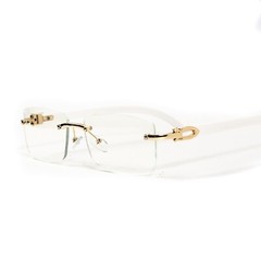 White Wood Grain Clear Lens Mens Gold Frame Rectangular Luxury Square Glasses
