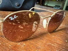 Ray-Ban Made In Italy RB3447 50/21 Gold Round Metal Mirror Pink Sunglasses 💕