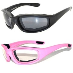 2 Pairs Women Pink Clear Men Black Smoke Biker Motorcycle Padded Foam Glasses