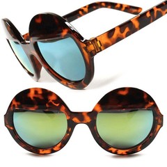 Celebrity Retro Tortoise Green Mirrored Lens Unique Round Mens Womens Sunglasses
