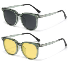 Men Women TR90 Eyeglasses 3 in 1 Magnetic Clip On Flip Up Polarized Sunglasses