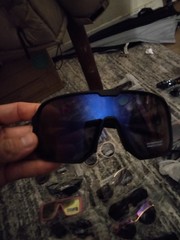 Men’s Wrap Shield Sunglasses Blue Mirrored Lenses Black Plastic Frame Solid