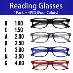 4 Pack Reading Glasses Traditional Frames in Assorted Colors for Men and Women