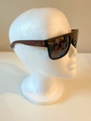 Locs Sunglasses – Retro Flat Top Black Frame / Brown Wood Print Arms – Men’s