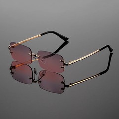 Rimless Rectangle Sunglasses Men Women Vintage Gradient Trendy Design