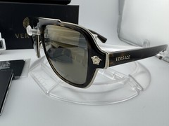VERSACE VE 2199 12524T HAVANA DARK GREY GOLD SUNGLASSES 56MM AUTHENTIC $354 NEW
