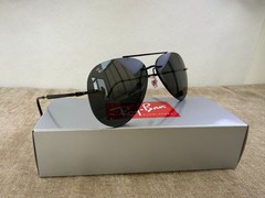 Ray-Ban RB3791 Rimless Aviator Sunglasses, Matte Black Frame, Solid Dark Black