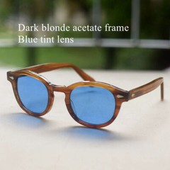 Vintage Blue Sunglasses Men gold solid acetate glasses Johnny Depp blue glasses
