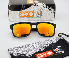 Spy+Optic Helm Sunglasses Matte Black Orange Mirrored Lens White Logo NEW