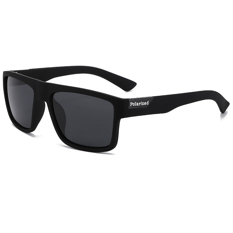 Men’s Square Polarized Sunglasses, Lightweight Black Plastic Frame Gray Lenses