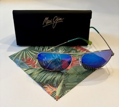 NEW MAUI JIM Shiny Silver w/ Blue Green NA‘AUAO Sunglasses B675-17B/MJ0675S-003