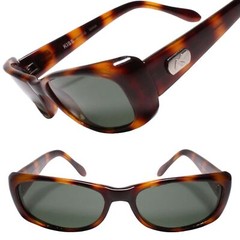 Vintage Brown & Black Rectangular Sunglasses with Thick Frames and Silver Emblem