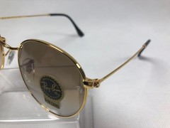 Ray-Ban RB3447 Round Metal Sunglasses Polished Gold Frame Brown Lens 50mm Unisex